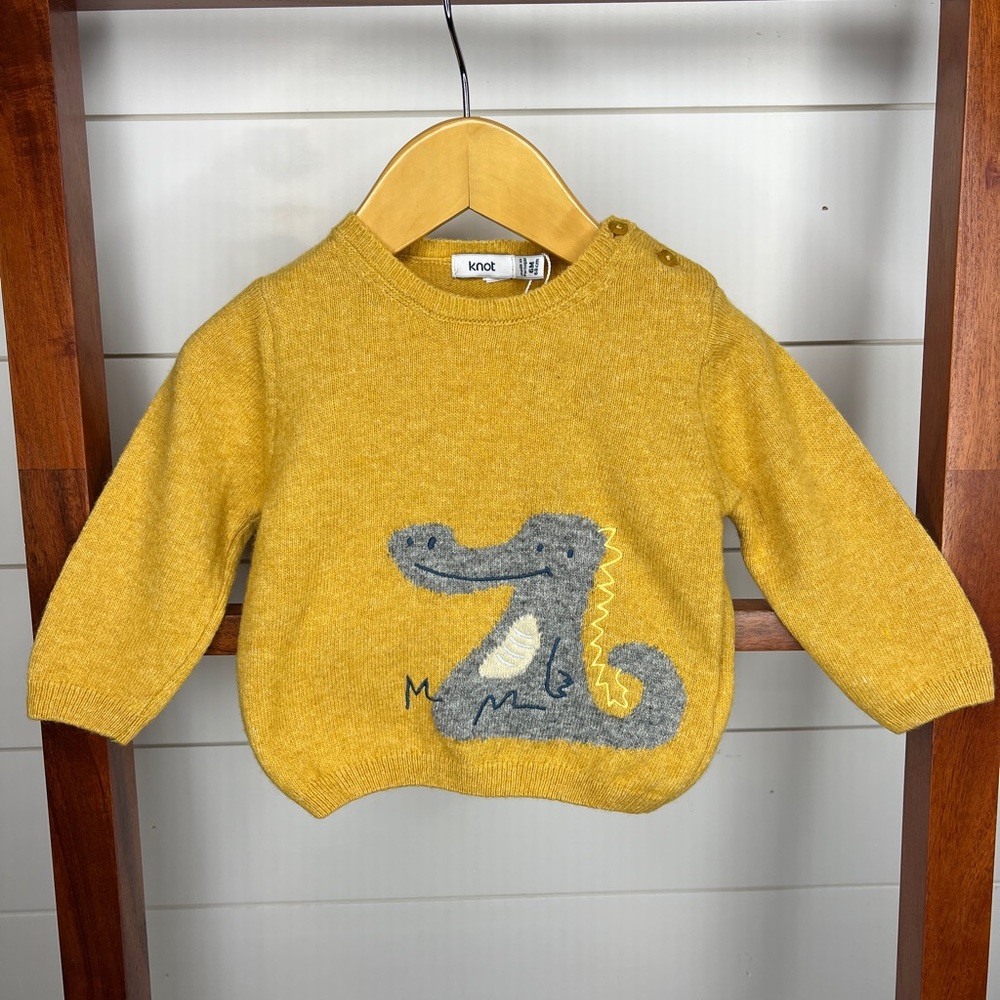 NWT, Knot- Mustard Embroidered Crocodile Sweater